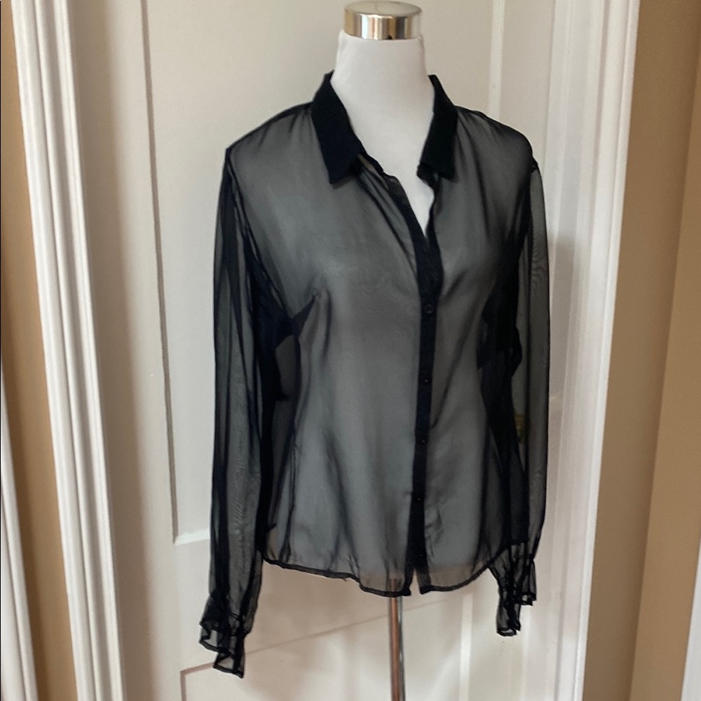 Sheer Black Button-Up Blouse